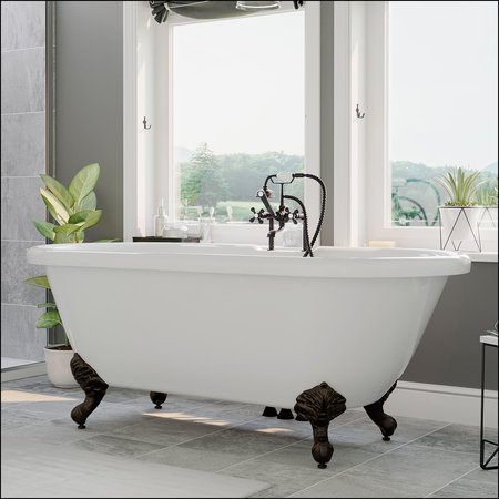 CAMBRIDGE PLUMBING Acrylic Double Ended Clawfoot Bathtub Faucet Drillings and Oil Rubbed Bronze Feet ADE60-DH-ORB